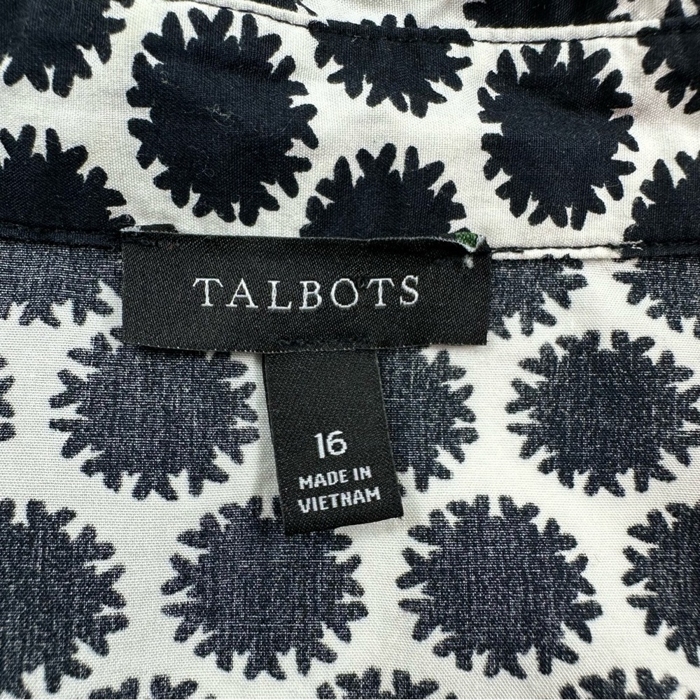 Talbots Shirt Dress Womens 16 Black Ivory Dot Print Short Sleeve Pockets - Picture 4 of 11